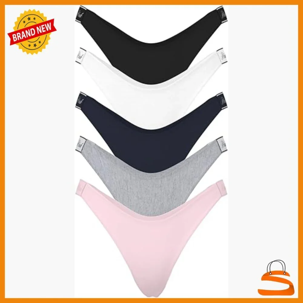 Soft Cotton Thong Panties 5-Pack, Mid Rise, No Show Design